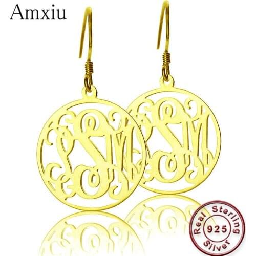 Amxiu Personalized Jewelry 925 Silver Initial Monogram Earrings For Women Men Birthday Party Gift Engrave 1-3 Letter Max Brincos