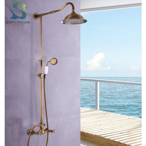 Antique Brass Bathroom Shower Faucet Ceramic Hand Spray Gourd Body Shower Wall-mounted Shower Set