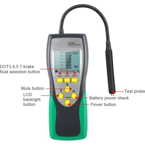 Automotive Brake Fluid Tester Oil Moisture Water Detection with LCD Display, Sound Light Alarm for Vehicle Brake Fluid Detector
