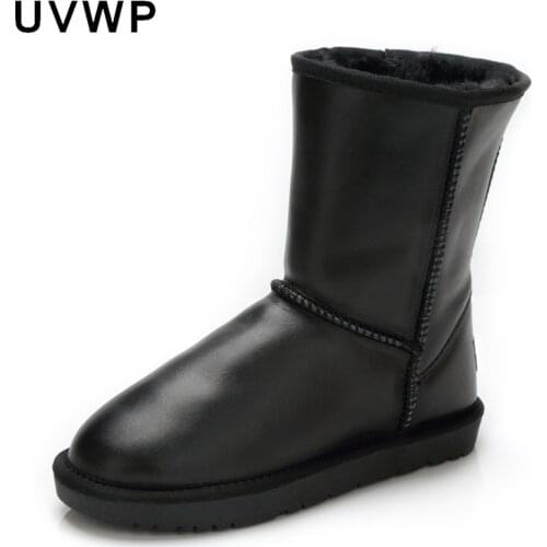 Free Shipping Classic Waterproof Genuine Cowhide Leather Snow Boots Warm Women Boots Shoes for Women Winter Boots