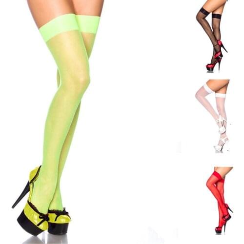 Thigh High Stocking Women Over Knee Socks Sexy Stocking Female Fishnet Transparent Black White Red Neon Green Stocking Long Sock