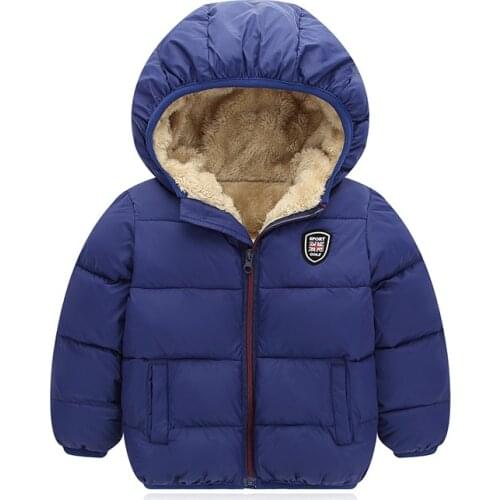 Childrens plush and thickened down padded coat new boys' and girls' pure color inner cotton padded coat in autumn and winter