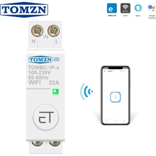 Din Rail WIFI Circuit Breaker Smart Switch Remote Control by Ewelink APP for Smart Home 18mm 32A 50A TOMZN Mini TOWBC-1P-e