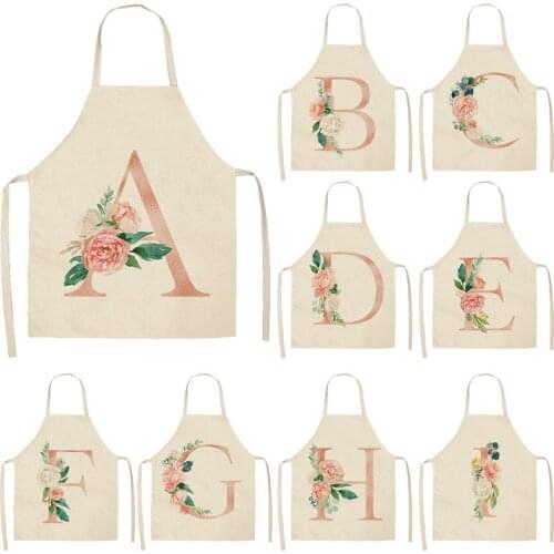 1Pc Pink Letter Flower Kitchen Chef Aprons for Women Cotton Linen Bibs Household Cleaning Pinafore Home Cooking Apron 53*65cm