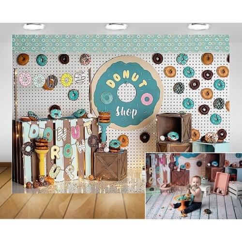 Donuts Wall Newborn Children Birthday Art Photography Backdrop Sweet Donuts Shop Baby Portrait Background Photo Studio Photocall