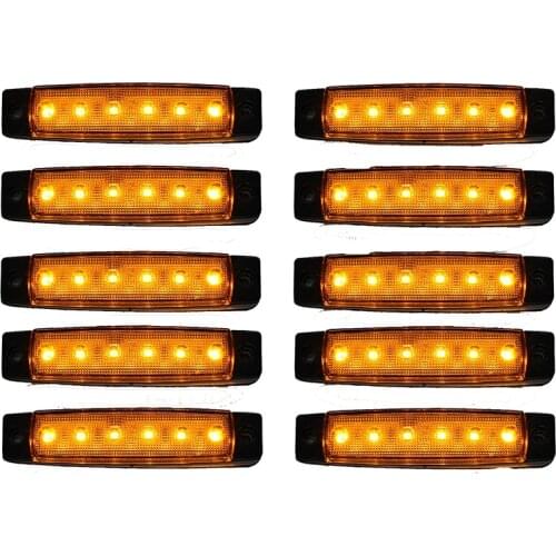 New 10 Pcs 12V 6 LED Orange Side Marker Indicators Lights Truck Trailer Lamp