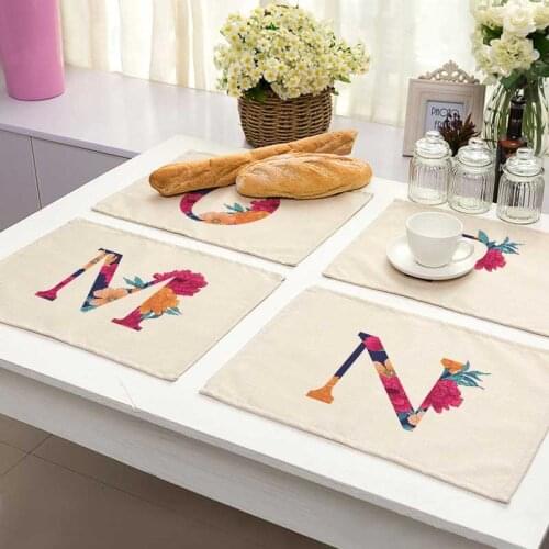 Flower Letter Pattern Cotton Linen Pad Dining Table Mats Coaster Bowl Cup Mat Pattern Kitchen Placemat 42*32cm Home Decor ZM0001
