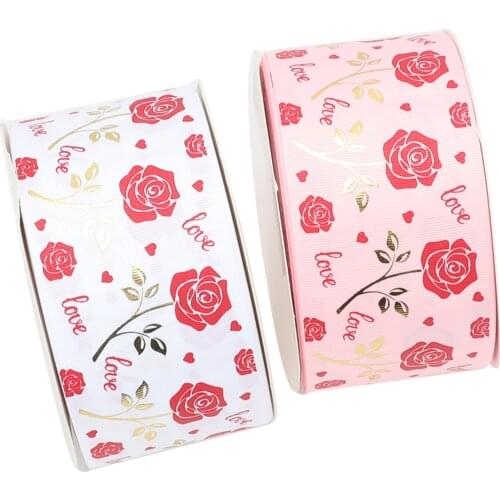 HSDRibbon 3 inch 75MM HSD-Design Valentines Day Rose series foil Printed on grosgrain ribbon