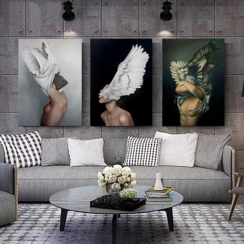 Canvas Painting Avatar Girl Abstract Angel Wing Feather Flowers Wall Art Print Poster Bedroom Living Room Modern Home Decoration