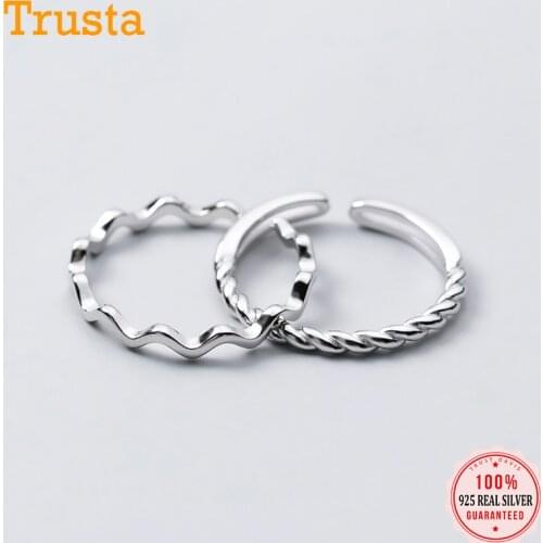 Trustdavis Real 925 Sterling Silver Fashion Sweet Waves Twist Opening Rings For Women Wedding Party Fine S925 Jewelry DA1796