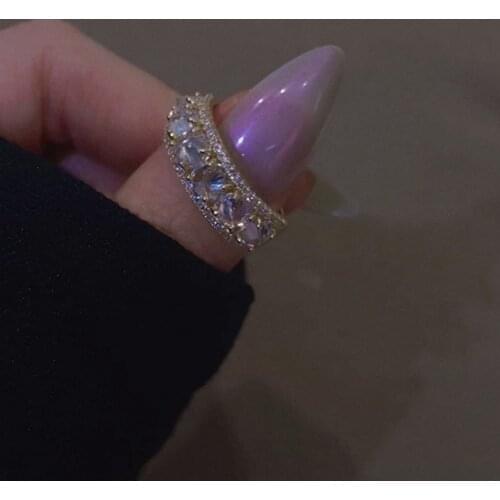 Romantic Crystal Finger Rings for Women Bridal Adjustable Statement Ring Korean Style Wedding Holiday Party Jewelry Gift