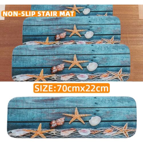 Stair Mat Beach Wood Grain Printing Non-Slip Mute Floor Velcro Absorbent Staircase Carpet Soft Protection Indoor Living Room