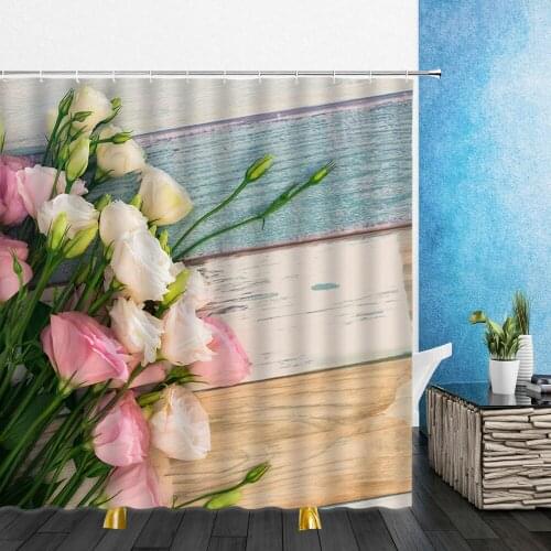 Summer Flowers Shower Curtains Red Pink Rose Yellow Sunflower 3D Print Bathroom Home Decor Waterproof Polyester Cloth Curtain