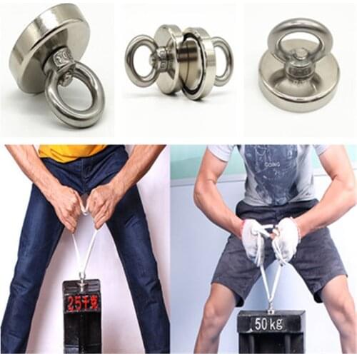 Strong Powerful Round Hook Salvage Neodymium Magnet Sea Fishing Equipment Holder Pulling Mounting Pot with ring 68/160/225 KG