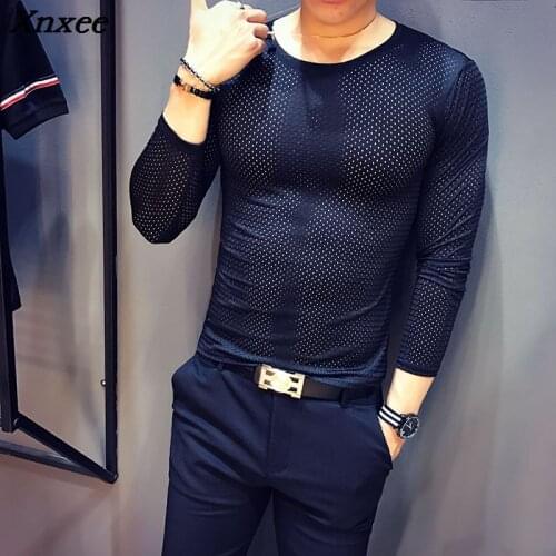 Mens T Shirts Fashion 2018 Mens Transparent T shirts Hollow Mens See Through T Shirts British Black Tee Homme Slim Fit Tight