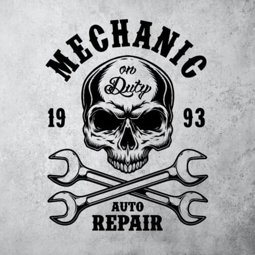 Skeleton Skull Mechanic on Duty Wall Art Sticker Decal For Garage Shop Decoration Removable A002153