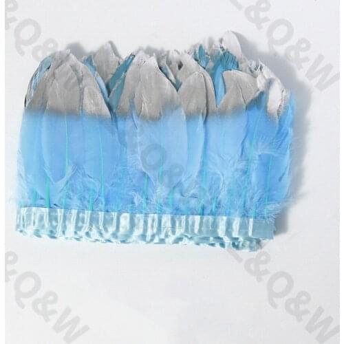 Natural 6-8 inch sky blue goose feather spray silver head made of 2 meters cloth edge DIY performance costume skirt decoration