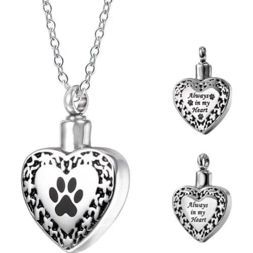 Stainless Steel Dog Pet Paw Print Cremtion Urn Ash Pendant Necklace Jewelry Gift For Him with Chain Best Gift For Pets