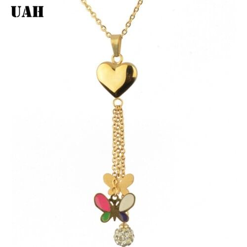 UAH wholesale Goldr plated pendant Stainless Steel fashion jewelry butterfly heart pendants necklace for women