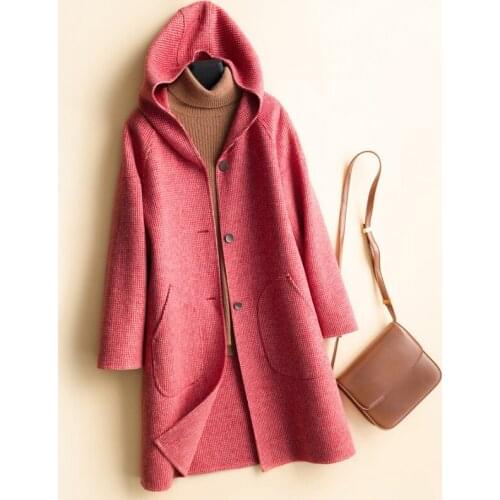 2021 Fall 100% Genuine Wool Coats Hooded New Fashion Real Double-faced Woolen Coat Women Clothing Abrigos Mujer Invierno Gmm176