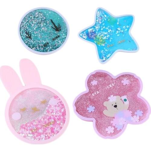 Funny Sakura Coasters, Cute Quicksand Glitter Drink Coaster for Women Kids, Silicone Non-slip Insulation Coasters for Home Decor