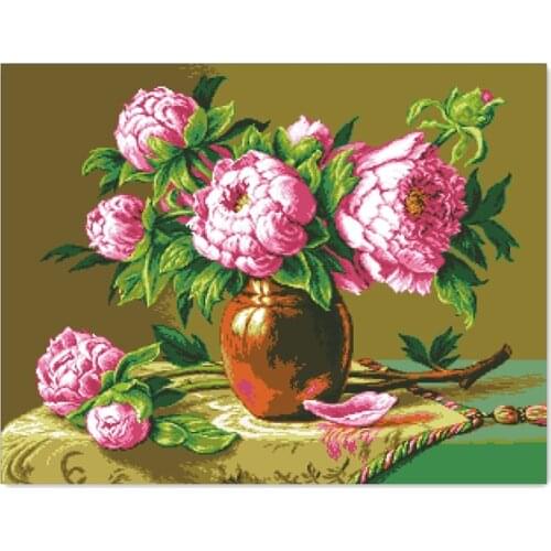 Pink peony flowers cross stitch package big bloom 18ct 14ct 11ct cloth cotton thread embroidery DIY handmade needlework