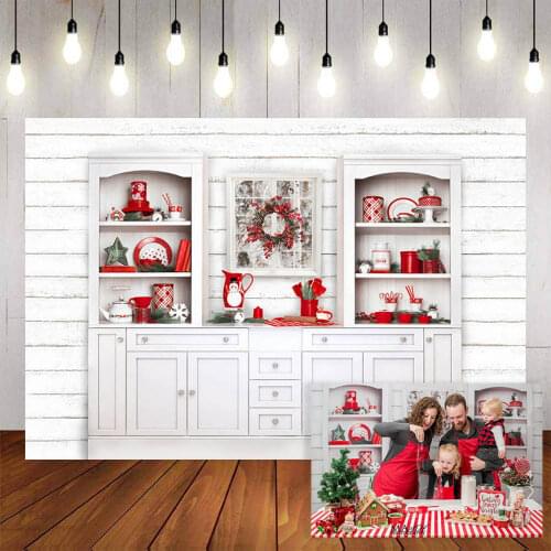Mehofond Merry Christmas Photography Background Christmas kitchen Wood Cupboard Child Cook Backdrop Decor Photo Studio Backdrop
