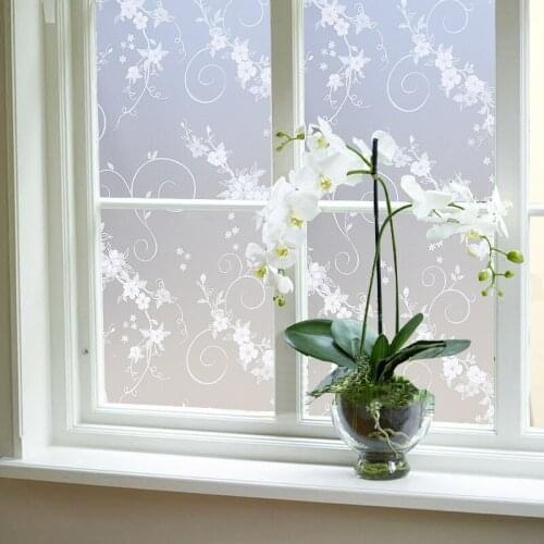Self-Adhesive Glass Sticker White Orchid Pattern PET Privacy Protection Home Decor Window Film For Window Door Cabinet Table