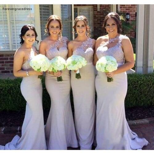 2019 Lilac Bridesmaid Dress Mermaid One Shoulder Appliqued Spring Summer Formal Wedding Party Guest Maid of Honor Gown Plus Size