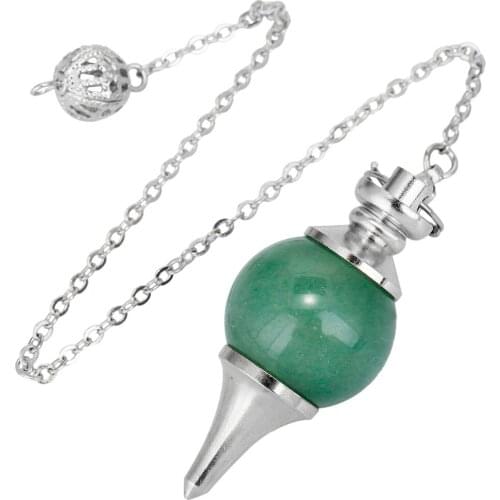 SUNYIK Green Aventurine Gem Stone Ball Bead Healing Dowsing Reiki Chakra Pendulum with Chain