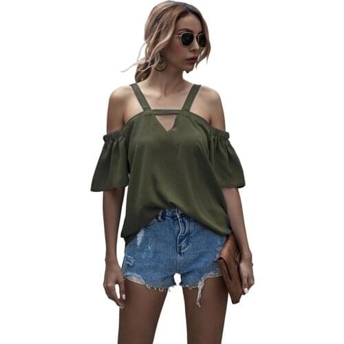 Sexy Fashion Womens Sling Solid V neck Off Shoulder Hollow Out Loose T-Short Sleeve Party Tops Backless Casual Lady Streetwear
