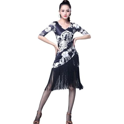 Latin Dance Training Tassel Clothing Middle Long Sleeve Women Ballroom Tango Salsa Modern Rumba Costume Performance Dancewear