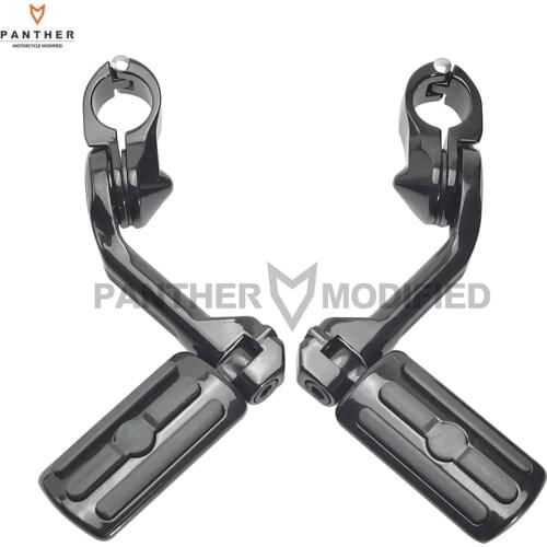 Universal 1 1/4" Black Aluminum Motorcycle Long Angled Adjust Foot Peg Foot Rest case for Harley Touring Softail Dyna Sportster