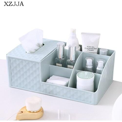 XZJJA Fashion Multi-Function Paper Towel Storage Box Portable Many Grid Make-Up Box Home Office Desktop Small Objects Organizer