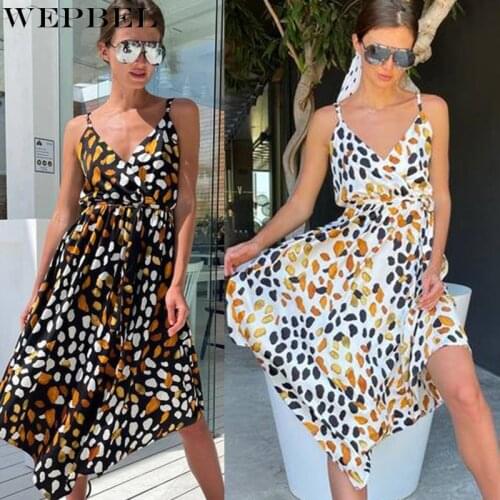 WEPBEL Women Summer Sexy Floral Print Strap Dress Ladies Elegant Sleeveless Halter Sweet Dress