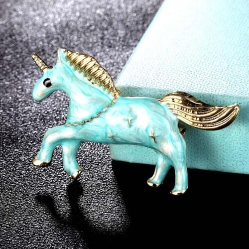 Zlxgirl Fashion Women Carton Light blue Enamel unicorn shape animal Hijab Accessories Women brand couple pin brooches scarf pins