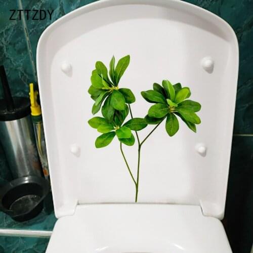 ZTTZDY 17.5×22.9CM Fresh Green Branches Toilet WC Stickers Fashion Home Decor Wall Accessories T6-0218