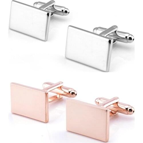 10pairs/lot Silver/Rosegold Rectangle Plain Cufflinks Bright MIrror Surface Cuff Links Simple Business Mens Jewelry Accessory