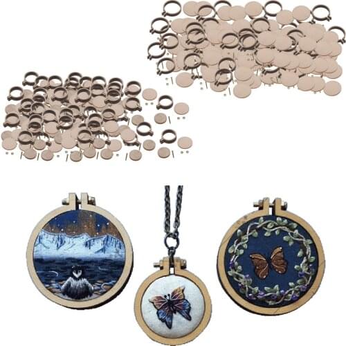 100 Pcs Wooden Cross Stitch Hoop Ring Embroidery Circle Sewing Kit Hoop Frames Pendant Making Crafts DIY Gife