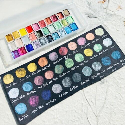 2021 New Metallic Pearl Watercolor Paint Set 30 Colors Solid Quarter Pans Handmade Watercolors Nail Art DIY Drawing Acuarelas