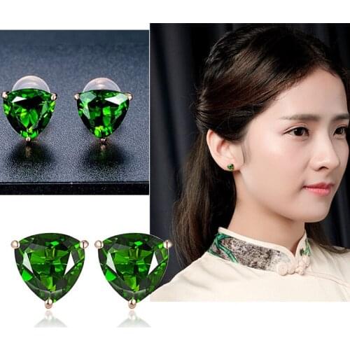 2021 Trendy Crystal Triangular Heart Earrings Jewelry Women Charms Rose Gold Stud Earring Silver Plate Girls Party Accessories