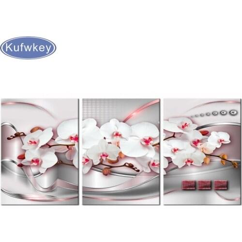 3pcs diamond painting Blooming Orchids wall art Pastel Pink Flowers diamond mosaic Cross Stitch Full Diamond Embroidery stickers