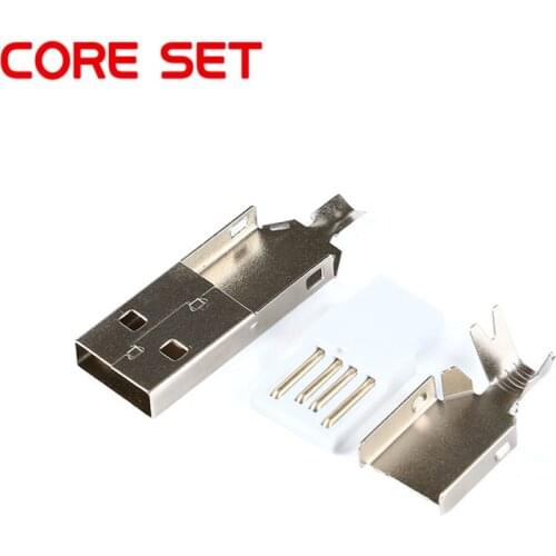 3 in 1 DIY USB Type A Metal Male Jack Plug Connector Tail Charging Port Welding