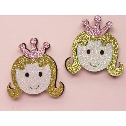 40pcs 38*40mm Padded Glitter Fabric Crown Girl Applique for DIY Clothes Hat Sewing Material Kids Headwear Kawaii Accessories