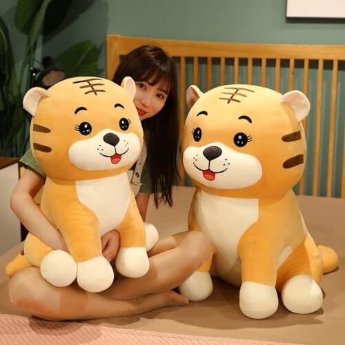 45-65cm Lovely Happy Smile Sitting Tiger Plush Toys High Quality Soft Stuffed Animal Tiger Pillow for Kids Baby Decor Gifts