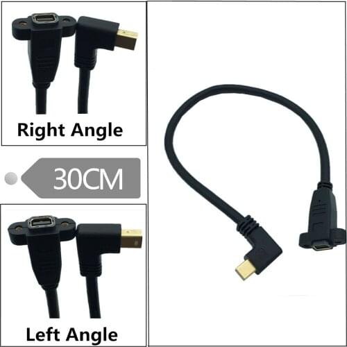 90° Left/Right Angle mini Display Port Male to mini Display Port Female socket panel mount Extension Cable 0.3m