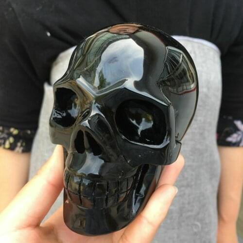 900-1000g Large Natural Black Obsidian Stones And Minerals Carved Skull For Home Decor Reiki Energy Chakra Gifts