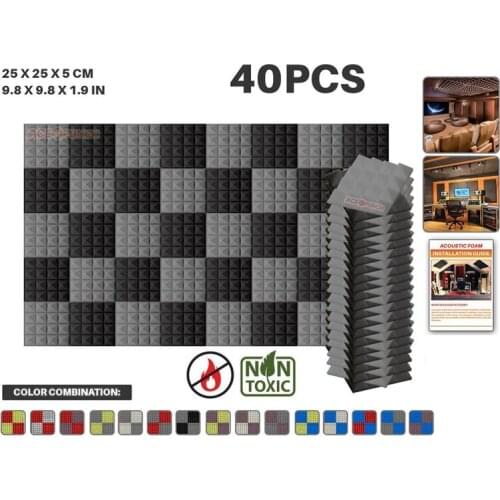 Arrowzoom 25 * 25 * 5 cm (9.8 * 9.8 * 1.9 in) Pyramid Studio Acoustic Foam Tile Panel 40 pcs Pack 11 Color Combinations KK1034