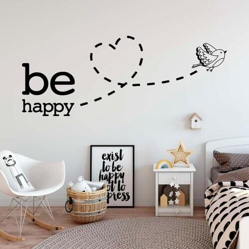 Be Happy Heart Bird Wall Decals Quotes Home Decor Gift Vinyl Wall Sticker for Kids Room Baby Bedroom Nursery Decor Decals B324