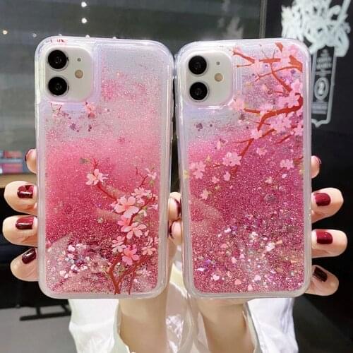 Glitter Dynamic Liquid Quicksand Flower Phone Case For iPhone 12Pro 11 Pro Max XR X XS Max 7 8 Plus 11Pro Silicone Hard PC Cover